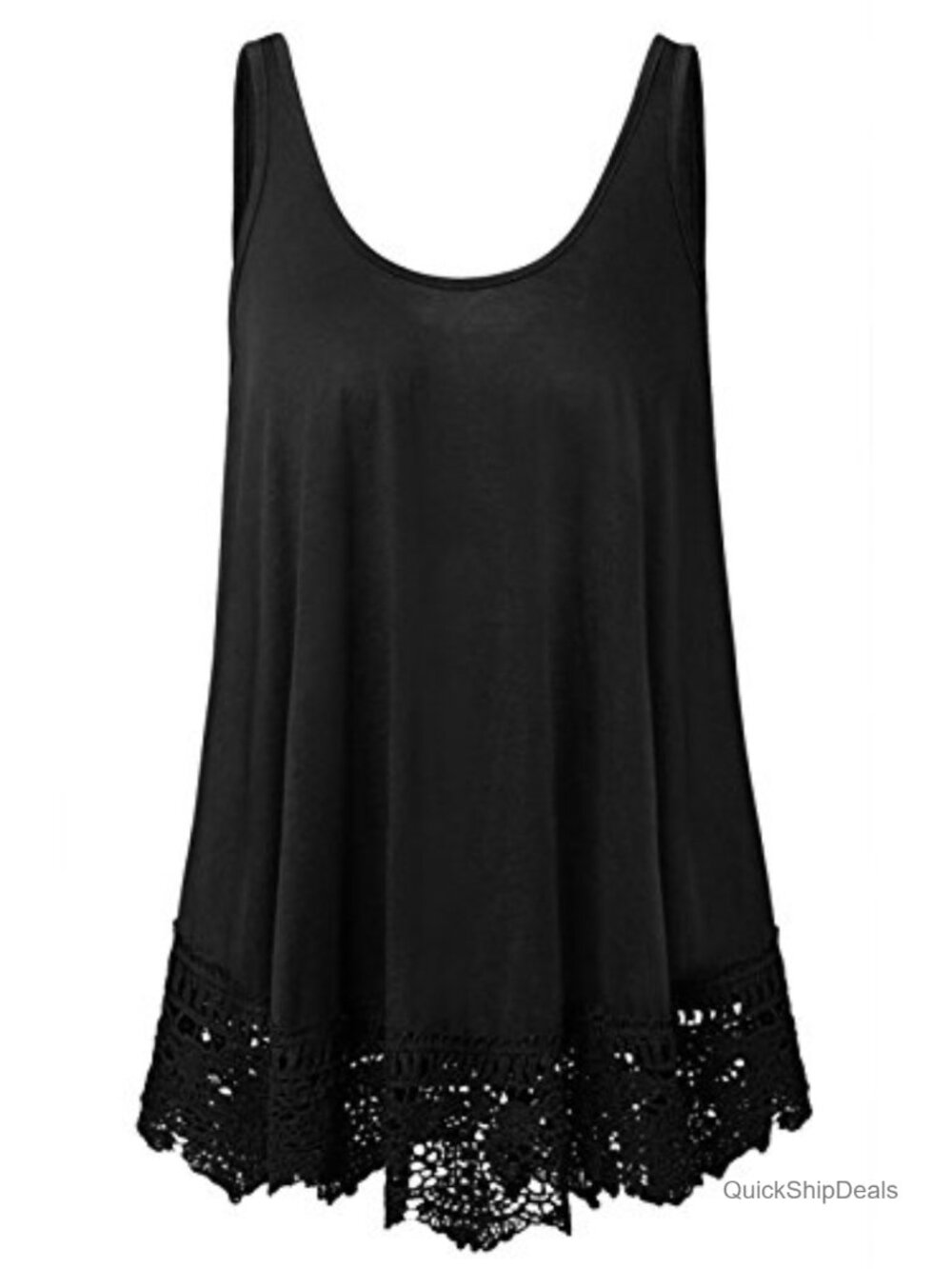 Womens Plus Size Flowy Lace Trim Tank Top Sleeveless Layering Cami